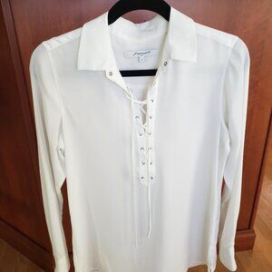 White Tunic Blouse with Front String Ties - Size 6 - NWOT
